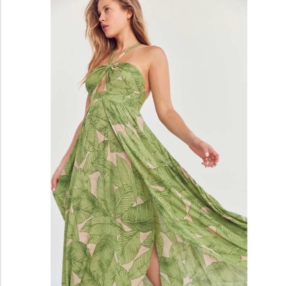 EUC🍍Kimchi Blue Beach Twist Front Banana Leaf Maxi Dress Size 4 - Picture 3 of 7